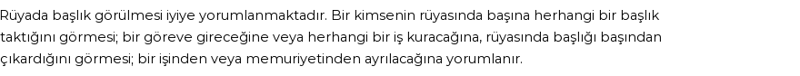 Diyanet'e Göre Rüyada Başlık Görmek