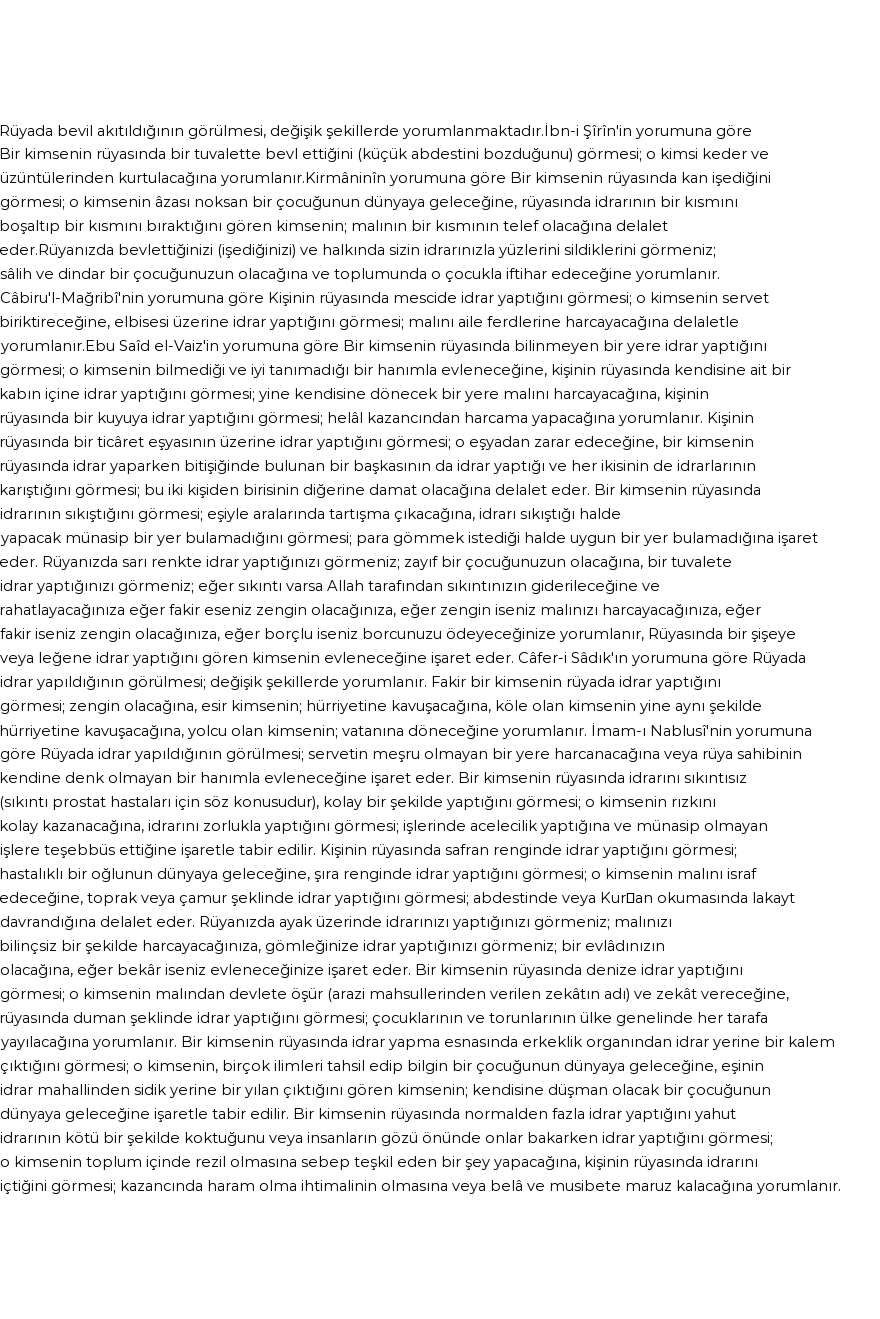 Diyanet'e Göre Rüyada Bevil (küçük Tuvalet) Görmek