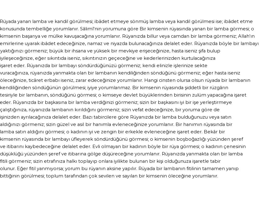 Diyanet'e Göre Rüyada Lamba Görmek