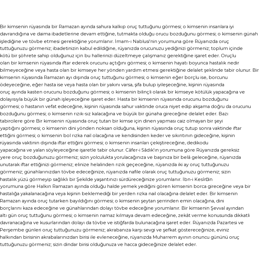 Diyanet'e Göre Rüyada Oruç Görmek