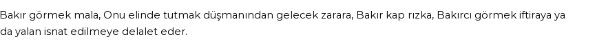 İhya'ya Göre Rüyada Bakır Görmek