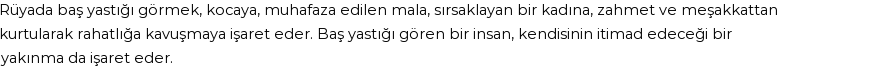 Molla Cami'ye Göre Rüyada Baş Yastığı Görmek