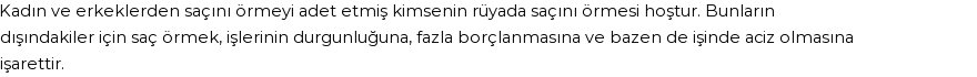 Molla Cami'ye Göre Rüyada Saç Örmek Görmek