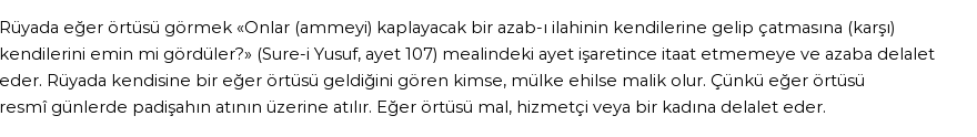 Nablusi'ye Göre Rüyada Eğer Örtüsü Görmek