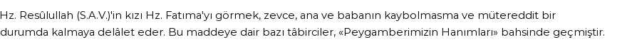 Nablusi'ye Göre Rüyada Fatma (r.a.) Görmek