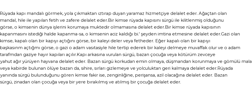 Nablusi'ye Göre Rüyada Kapı Mandalı Görmek