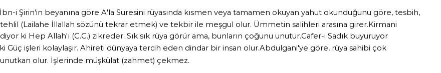 Seyyid Süleyman'a Göre Rüyada Ala Suresi Görmek