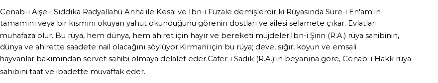 Seyyid Süleyman'a Göre Rüyada Enam Suresi Görmek