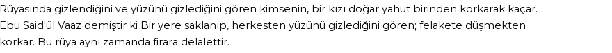 Seyyid Süleyman'a Göre Rüyada Yüzünü Gizlemek Görmek