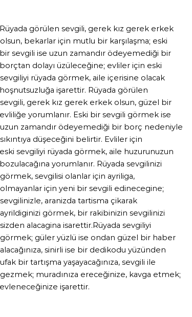 Sevgiliyi Rüyada Görmek Sevgiliyi Rüyada Görmek
